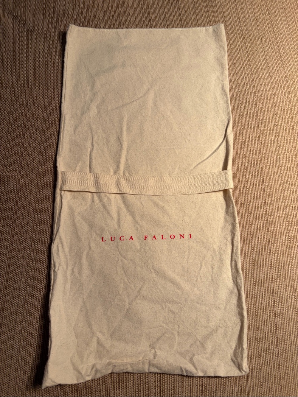 Luca Faloni Canvas Dust Bag - Cream with Red Logo